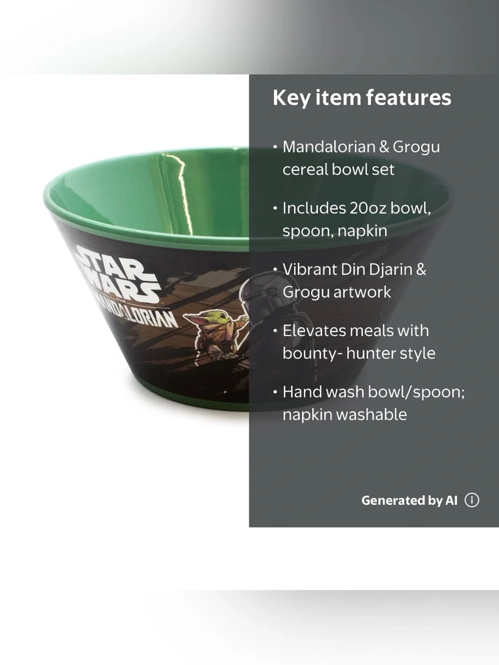 Star Wars The Mandalorian Green and Black Snack Bowl Set with Themed Napkin